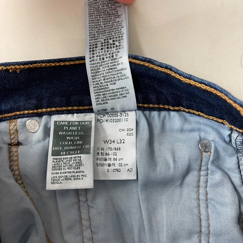Levis Jeans Mens 34x32 Blue 505 Regular Straight Dark Wash Stretch Denim Cowboy